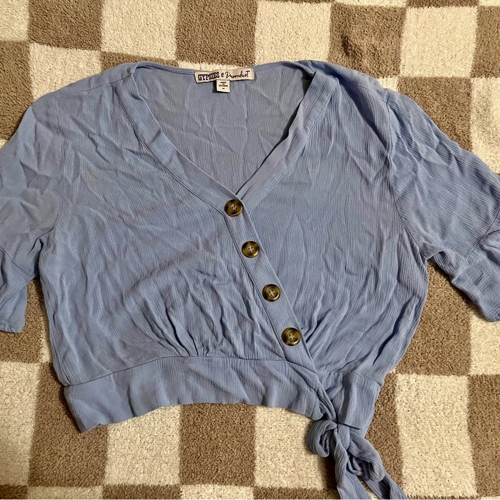 Gypsies & Moondust Light Blue Button-Down Blouse